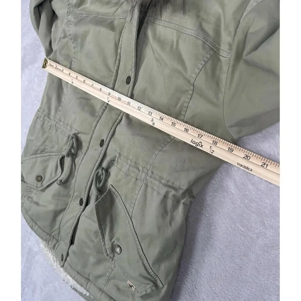 Abercrombie & Fitch Parka Womens XS Green Sherpa Lined Military Coat Y2K Fur - Picture 6 of 9